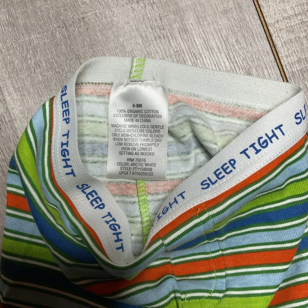 Faded Glory Boys Organic Cotton Alligator Pajama Set White Green Striped 6-9M